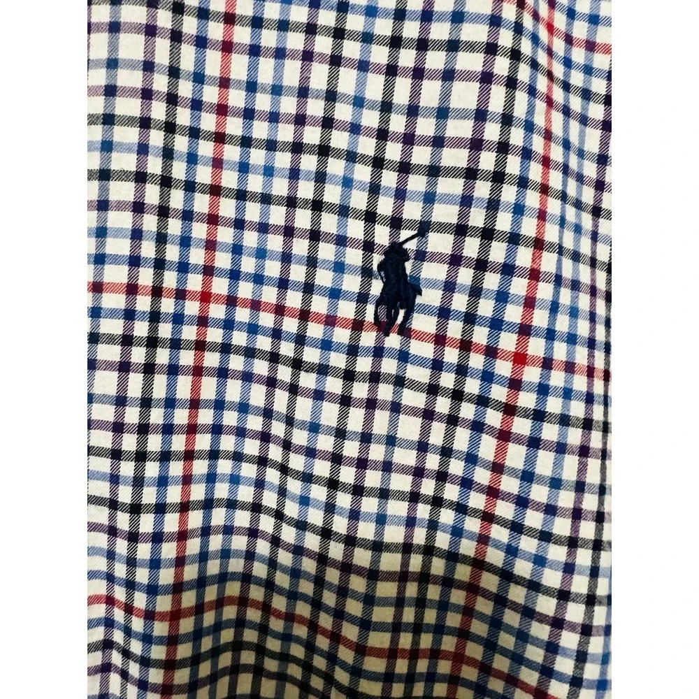 Polo Ralph Lauren Mens Size S Cotton Gingham Check Black/ Blue/ Red Dress Shirt